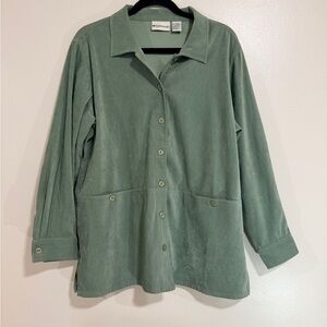 Faux Suede Olive Green Shacket Chore Jacket Womens 14W Minimalist Lagenlook